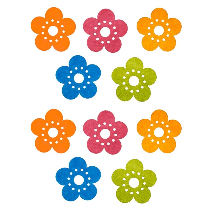Set Creativ Flori din Pasla de Diferite Culori 6.5cm - 10buc
