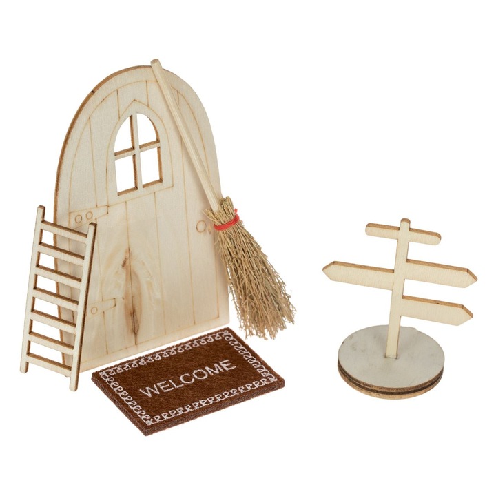 Set Creatii din Lemn Usa Scara Indicator Matura & Covoras din Pasla "WELCOME"