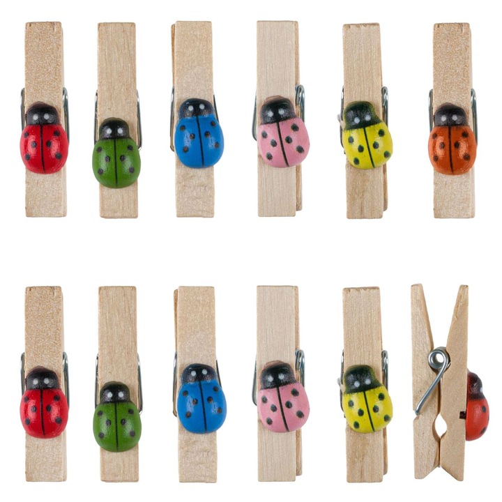 Clestisori din Lemn cu Buburuze Colorate 3.5cm - 12buc