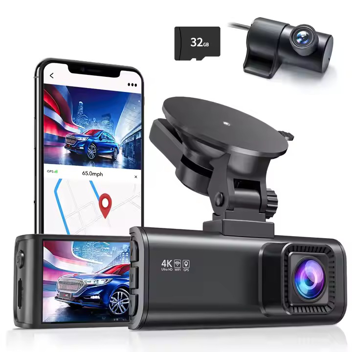 Видеорегистратор ALQUALITY® 4K/2.5K Full HD предно-задна, вградени Wi-Fi и GPS, 32GB без карта памет, 3.16” IPS екран, нощно виждане, 170° широкоъгълен обхват, WDR, 24/7 режим на паркиране