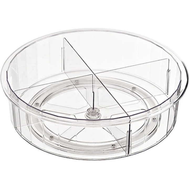 Platou rotativ tip tava pentru frigider sau dulap, awwaline, transparent, suprafata antialunecare, rotatie 360 grade, 30.5 x 30.5 x 9 cm