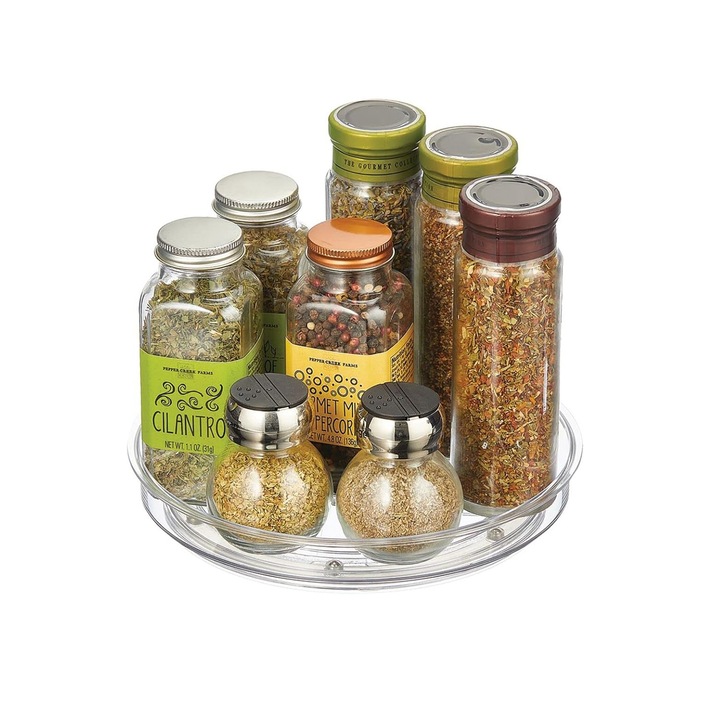 Platou rotativ tip tava pentru frigider sau dulap, awwaline, transparent, suprafata antialunecare, rotatie 360 grade, 23.5 x 23.5 x 3.5 cm