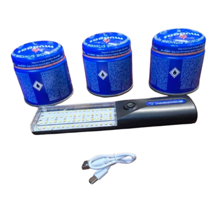 3 db 190g-os gázpalackból és hordozható lámpából álló készlet