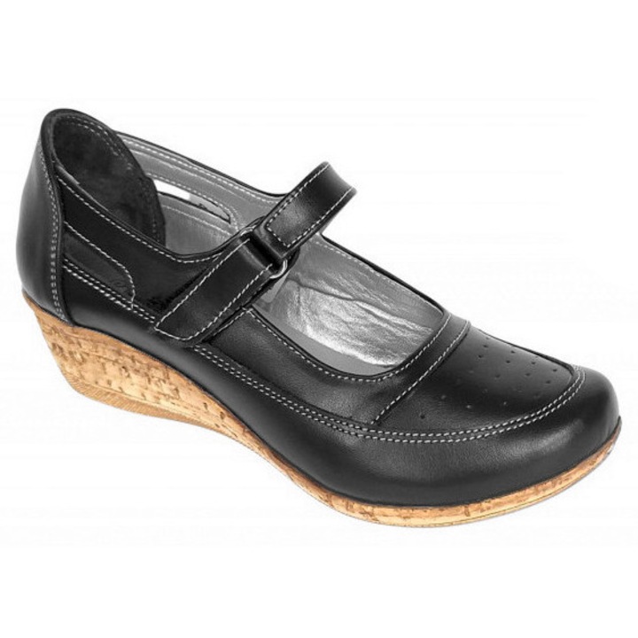 Pantofi dama decupati din piele naturala, foarte comozi - Model Mara Negru Box Marimea 39