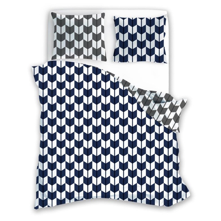 Lenjerie de pat 160x200 Pure 07 geometrie bleumarin gri Faro