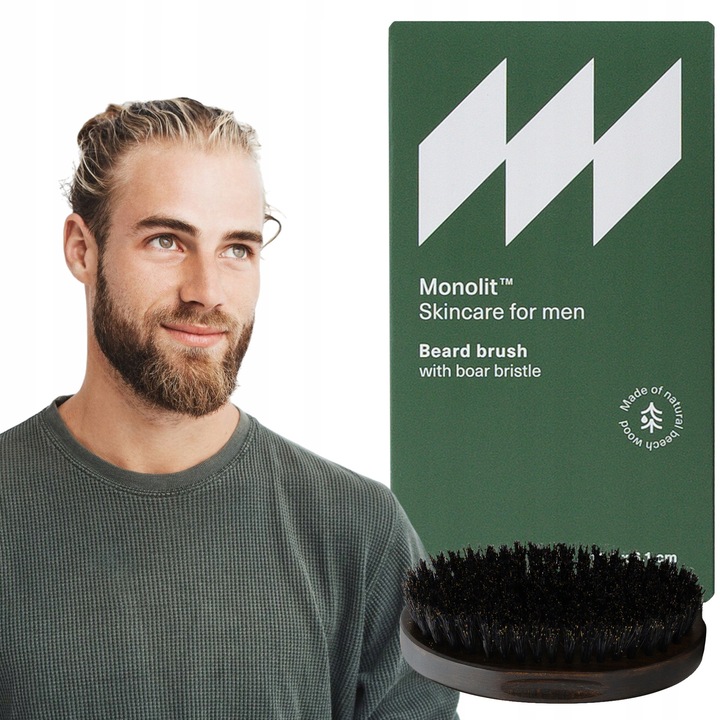 Perie Pentru Barba si Mustata, Monolit, Par Natural De Mistret, Lemn De Fag, 11.4 x 6.1 cm, Pentru Descurcarea si Indreptarea Eficienta, Stimuleaza Cresterea, Perie Compacta Pentru Styling Zilnic, 1 Bucata