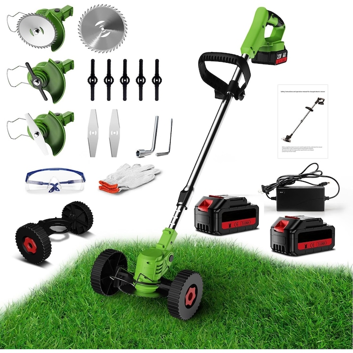 Motocoasa Electrica 3-in-1 PRO | Trimmer cu Acumulator 48V - Taie Iarba, Gard Viu si Crengi Groase, 18000 RPM, Roti Detasabile, Fara Emisii Verde 1800 W