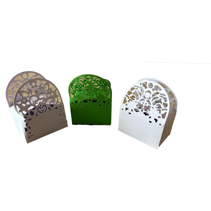 Комплект от 25 подаръчни кутии, Картонени, Зелен/лилав, 5x6 см