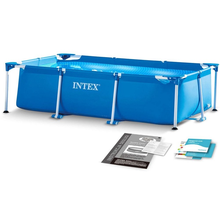 Басейн с рамка, изработен от издръжлив 3-слоен PVC материал, капацитет 3834 л, правоъгълна форма, 300 x 200 x 75 см, син