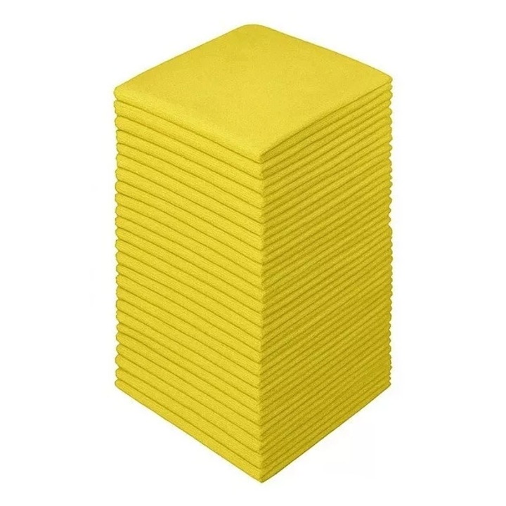Set 100x Lavete Microfibra Frotte Galbena - 30x30 cm, 210g/m² - Reutilizabile, Usor de Folosit, Ideale pentru Curatarea si Intretinerea Suprafetelo