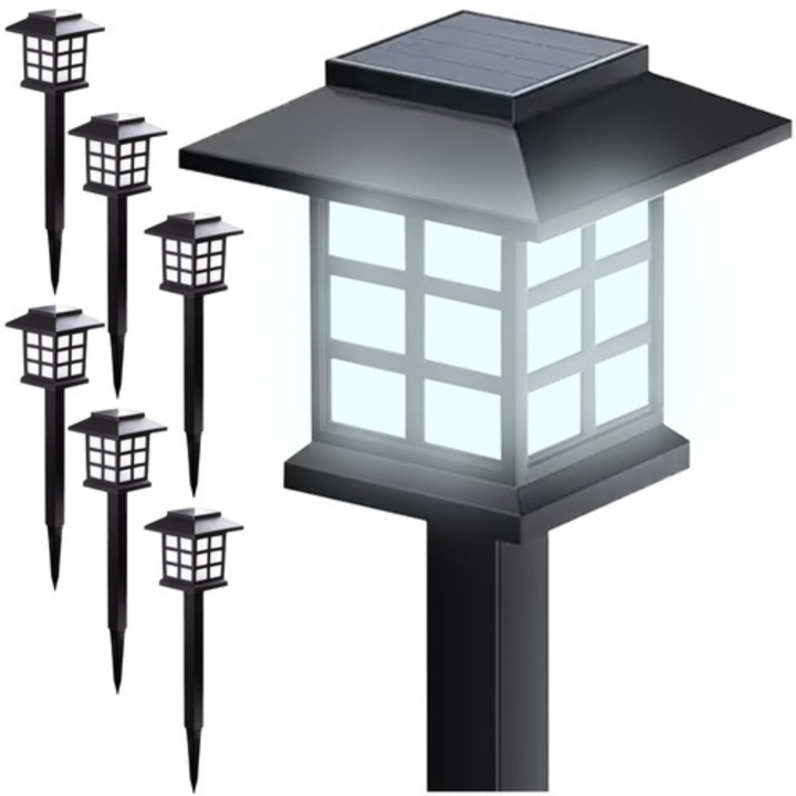 Комплект от 6 соларни градински лампи VarioShop, LED, сензор за светлина, IP44 защита, екологично чисти, 37 x 8,5 x 8,5 cm, черни