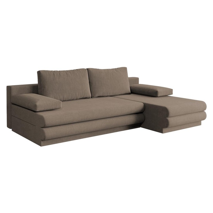 Coltar Sensi, extensibil, cu lada depozitare, stofa, 210 x 144 x 80 cm, Cappuccino