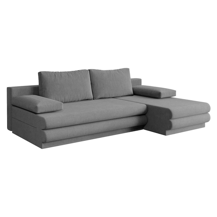 Coltar Sensi, extensibil, cu lada depozitare, stofa, 210 x 144 x 80 cm, Gri Deschis