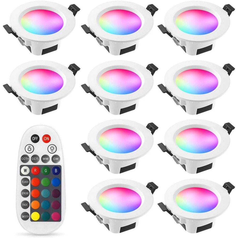 Pachet 10 spoturi incastrate LED RGB inteligente, GEYUEYA