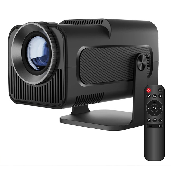 Hordozható videoprojektor, projektor játékkonzollal, 380ANSI, 12000 lumen, Android 11, Wi-Fi, BT 5.0, 4K támogatás, HDMI csatlakozás, USB és Android/IOS tükrözés, beépített hangszóró, 180 fokos elforgatás, Fekete, Renew Force HY300