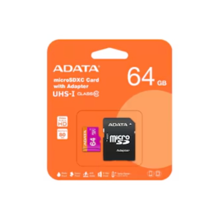Card de memorie MicroSD cu adaptor SD inclus, 64 GB, clasa 10. Compatibil Cu Camera Foto/Video, DVR Auto, Camera De Supraveghere, Telefon, Laptop, Tableta