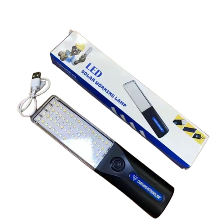 Lampa LED de lucru reincarcabila, magnetica, impermeabila, carlig pentru agatare, 3 tipuri de lumina, calda, rece, mixt, incarcare USB-C