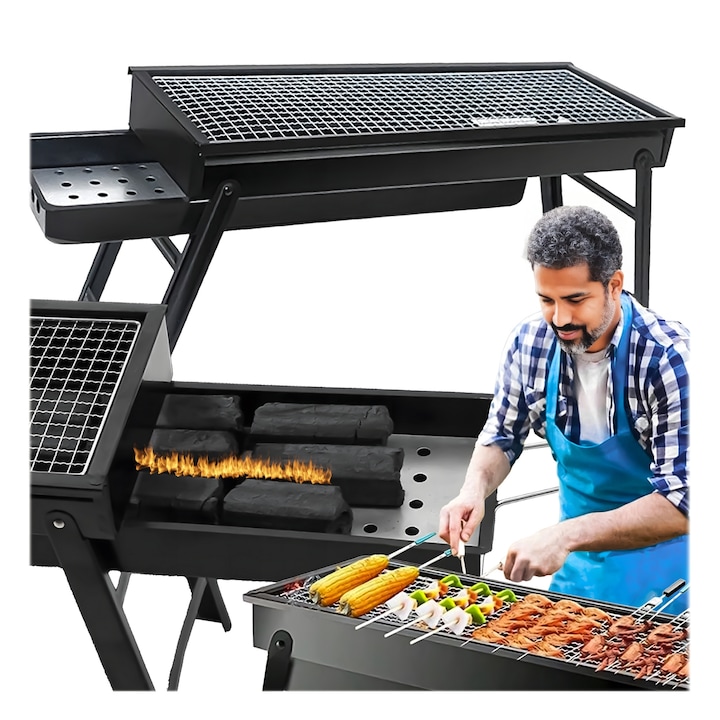 Преносим мини грил GALAXIA, Garden Grill, дървени въглища, метал, 60x32x22 см