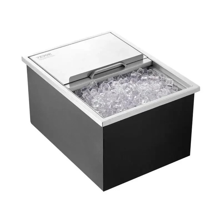 Jégkocka hűtő, beépíthető rozsdamentes acél rekesz, PU szigetelés, beágyazott beépítés, 24Hx18SZx13M, ezüst