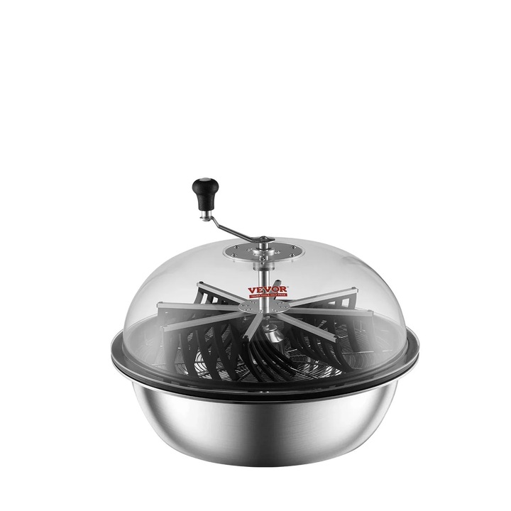 Ръчна купа за салата 24 инча, 3 остриета, неръждаема стомана, прозрачен капак, 610x610x520 мм