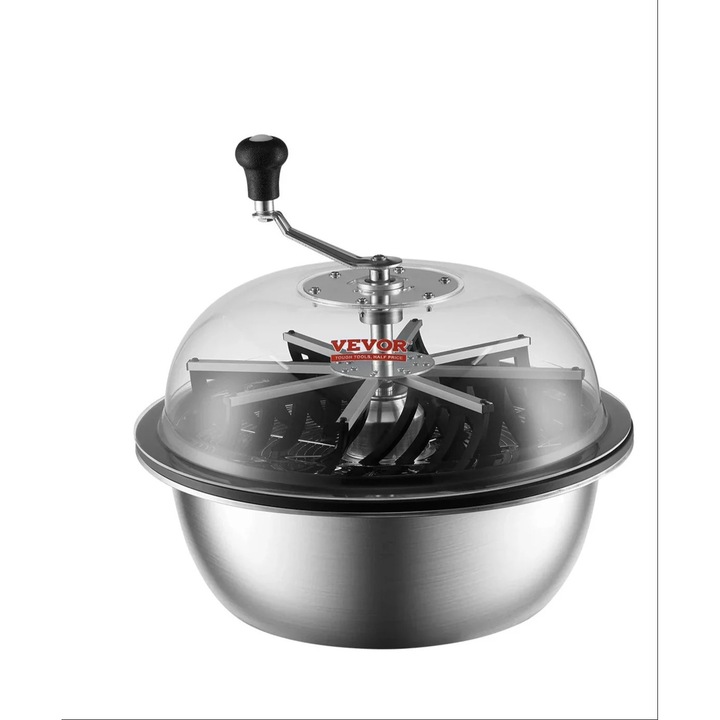 Ръчна купа за салата 19 инча, 3 вида остриета, прозрачен капак, неръждаема стомана