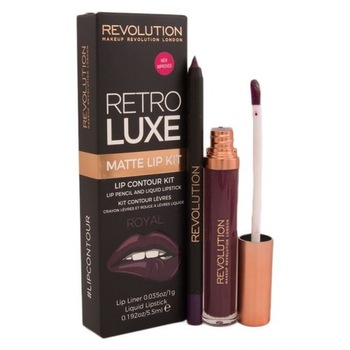 Kit pentru buze Makeup Revolution Retro Luxe Matte Lip Royal: Ruj + Creion de buze Kit pentru buze Makeup Revolution Retro Luxe Matte Lip Royal: Ruj + Creion de buze