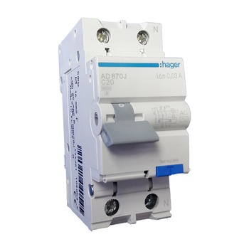 Disjunctor diferential 20A, 30mA, 1P+N Hager AD870J Disjunctor diferential 20A, 30mA, 1P+N Hager AD870J