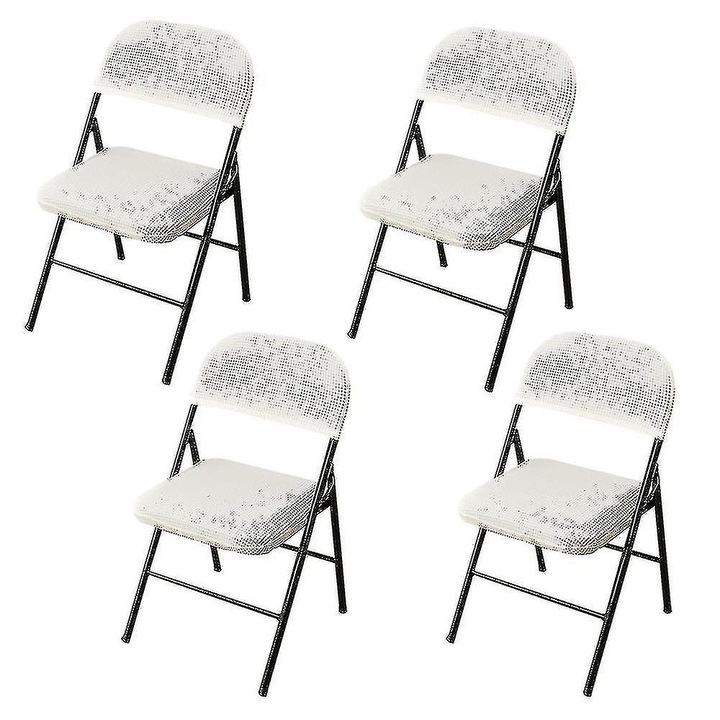 Huse scaune, set 4 piese, alb, pentru scaune pliabile, material poliester si spandex, dimensiuni 35-43cm x 35-43cm x 37-45cm x 17-23cm