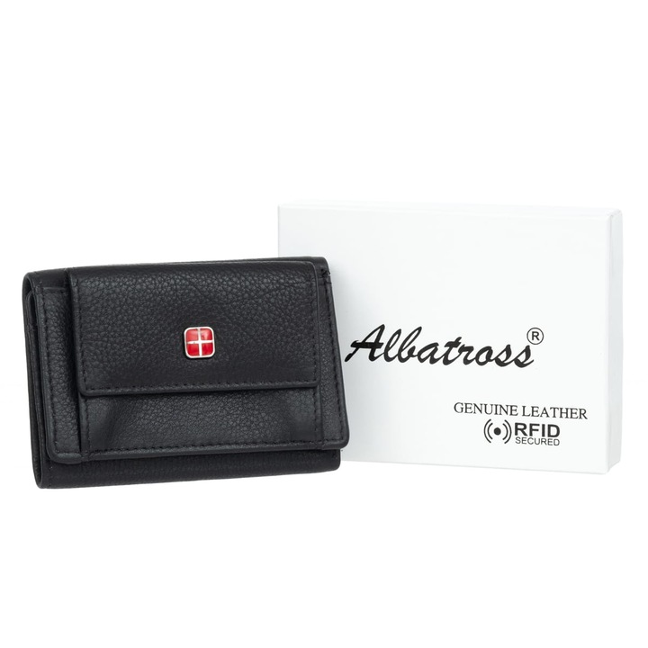 Portofel barbati Albatross, piele naturala, negru, sistem inchidere capse