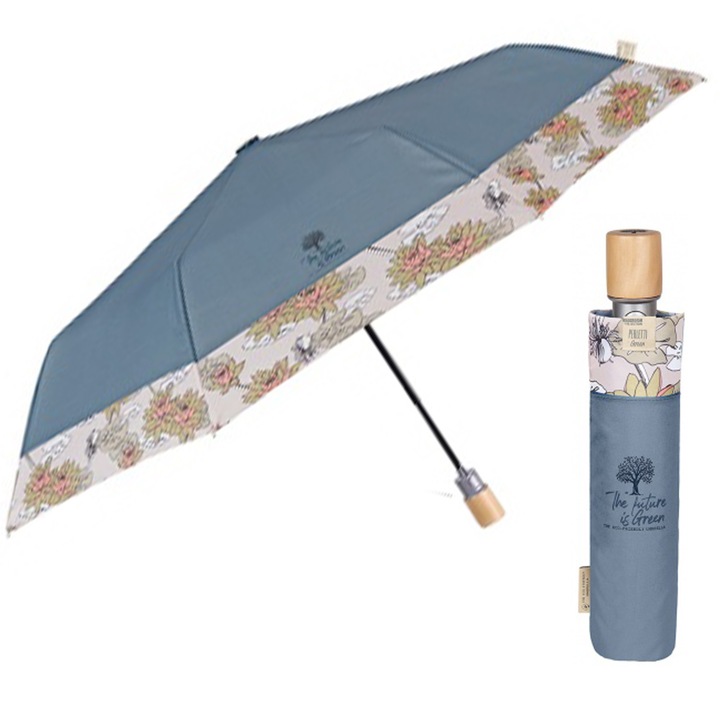 Umbrela Semi-automata, Perletti, R-PET, Pentru Femei, Lotus, Albastru pastel