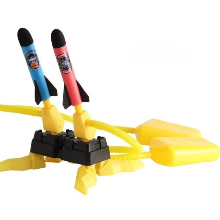 Jucarie pentru Copii, Lansator Rachete cu Piciorul, Doua Lansatoare, 6 Rachete, fara Lumina, Stef's Cat