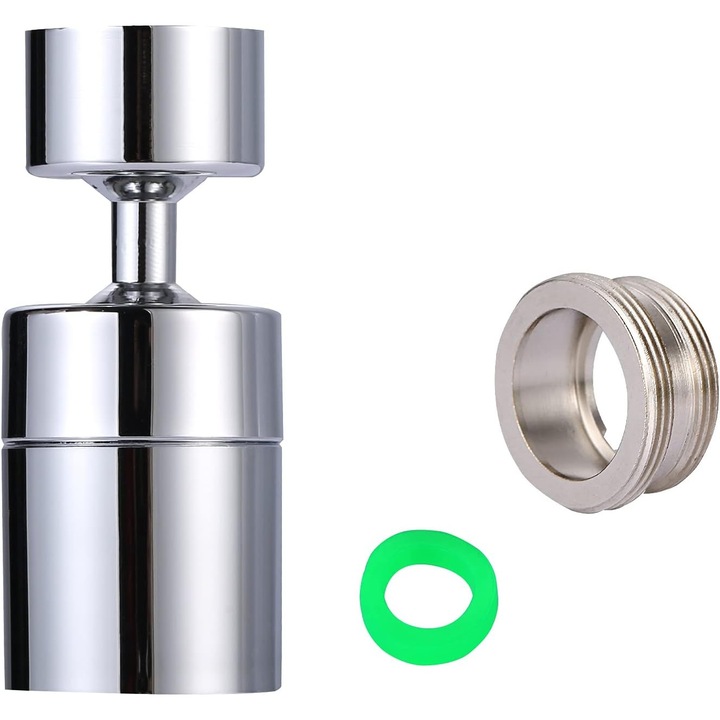 Aerator robinet pivotant la 360°, economizor filtru robinet bucatarie 2 moduri reglabile de pulverizare - pentru robinete cu duza filet exterior M22 sau filet interior M24