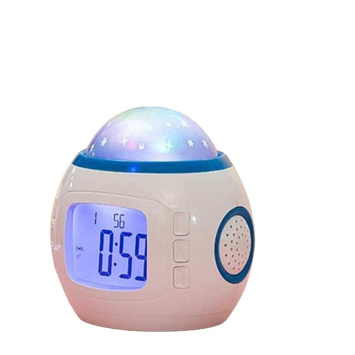 Ceas desteptator cu proiectie cer instelat, AMRINUGL, lampa de veghe decorativa, lumini colorate dinamice