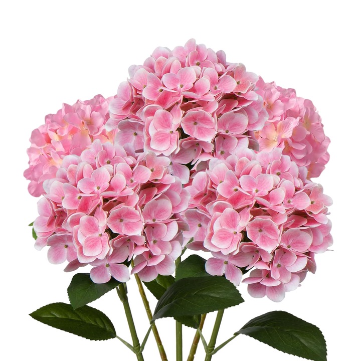 Комплект от 5 изкуствени цветя Feicaeesa®, Хортензии, Сватбена и домашна декорация, 45 см, Розови
