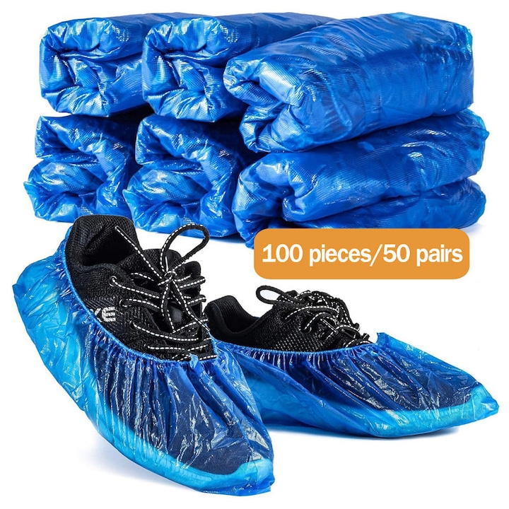 Set 100 piese huse de incaltaminte din plastic, impermeabile, pentru toate marimile, pentru curatenie acasa