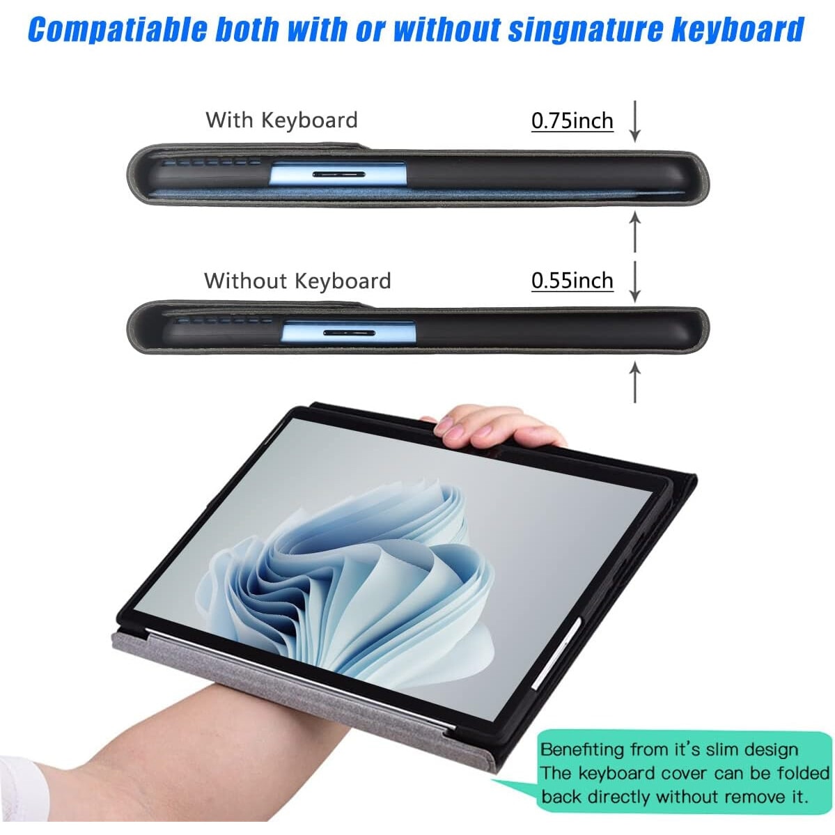 Husa tablete, neagra, 13", pentru Microsoft Surface Pro 9/10/11, design subtire, rezistent la zgarieturi, set inclus