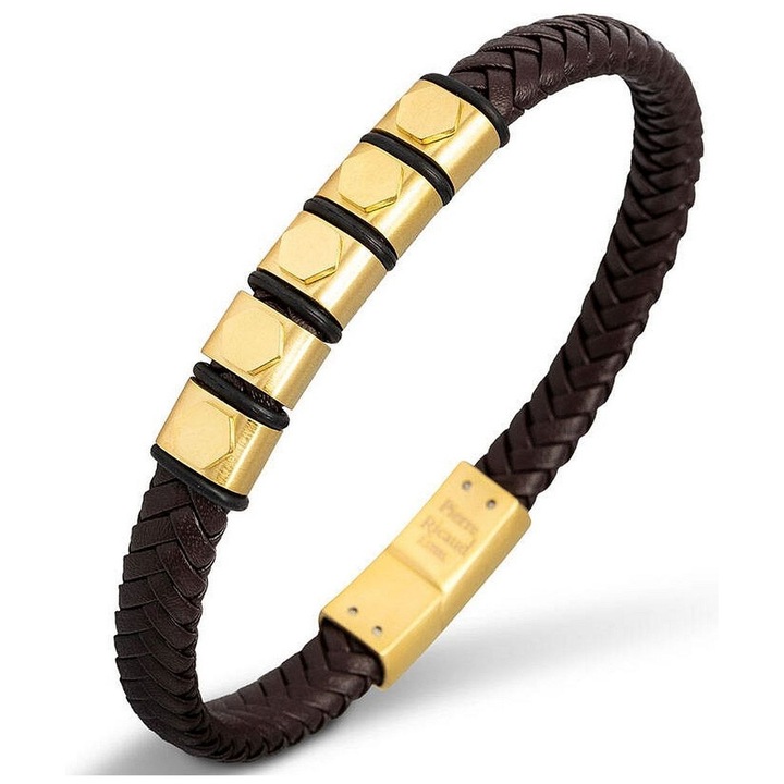 Bratara barbati Pierre Ricaud Gold PR619.1BL, piele impletita neagra, inchidere magnetica, 19.5x0.8cm