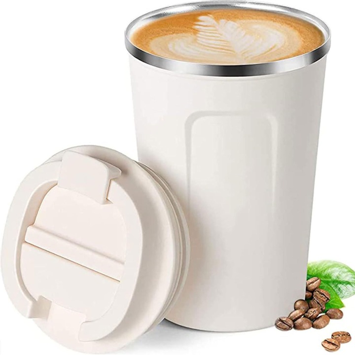 Cana termos HERUSI 380ml dublu perete inox alb 9.5x15.5cm