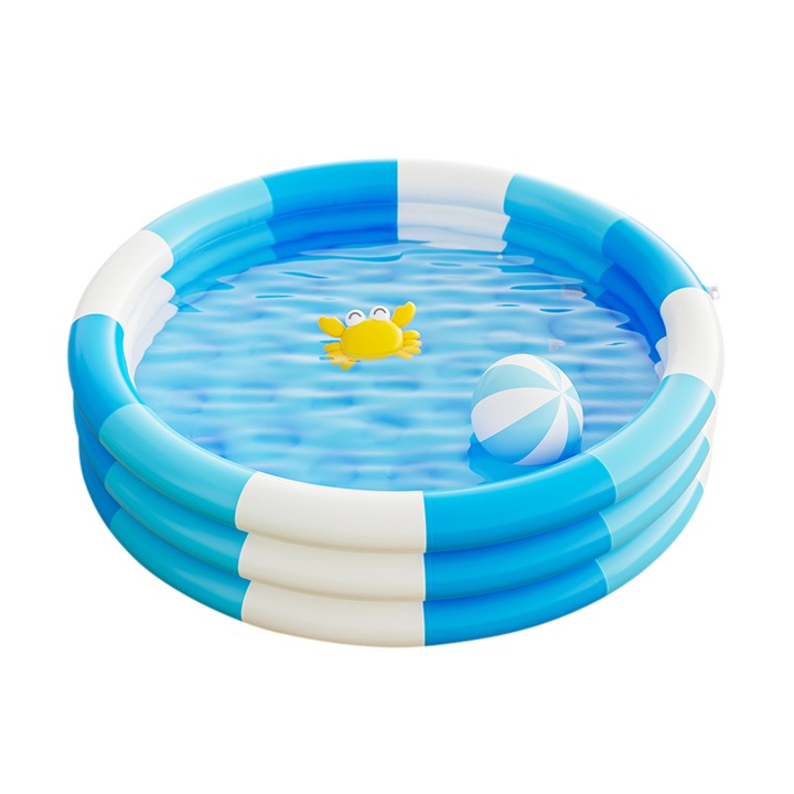 Piscina gonflabila copii HERUSI rotunda, 3 inele, PVC, albastru, 120x30cm