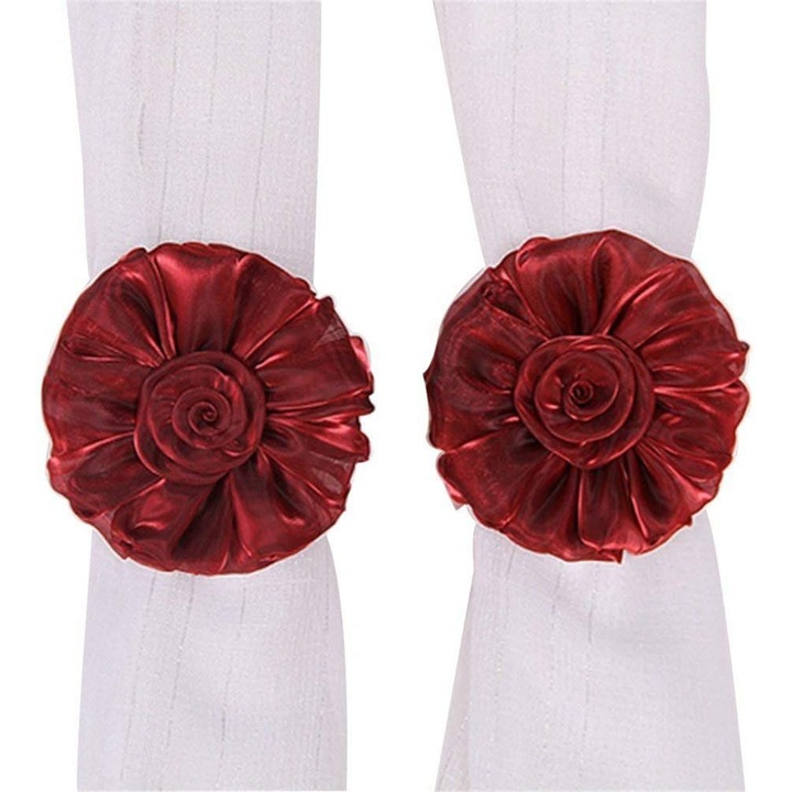Set 2 accesorii perdea, floare trandafir, voal, 17cm, alb
