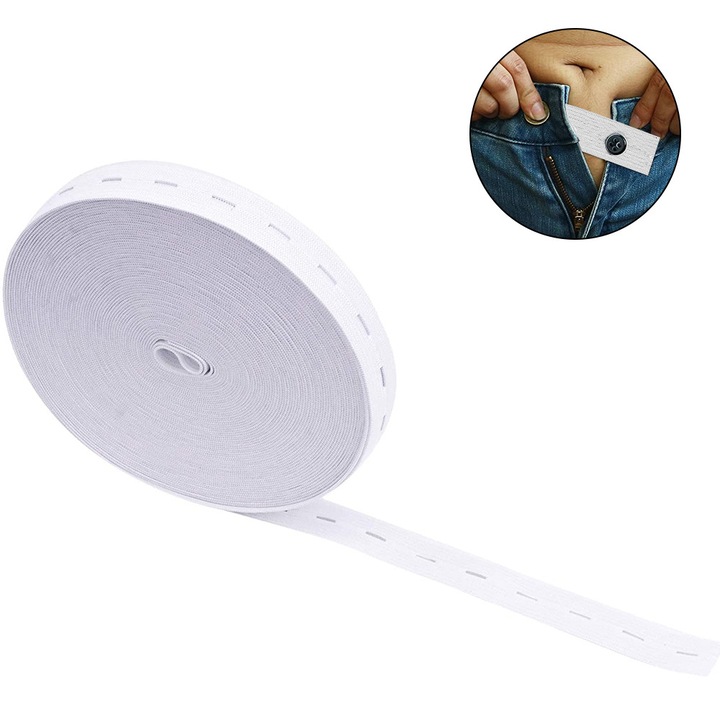 Gomblyukakkal ellátott gumiszalag, állítható, poliészter és latex, 2cm széles