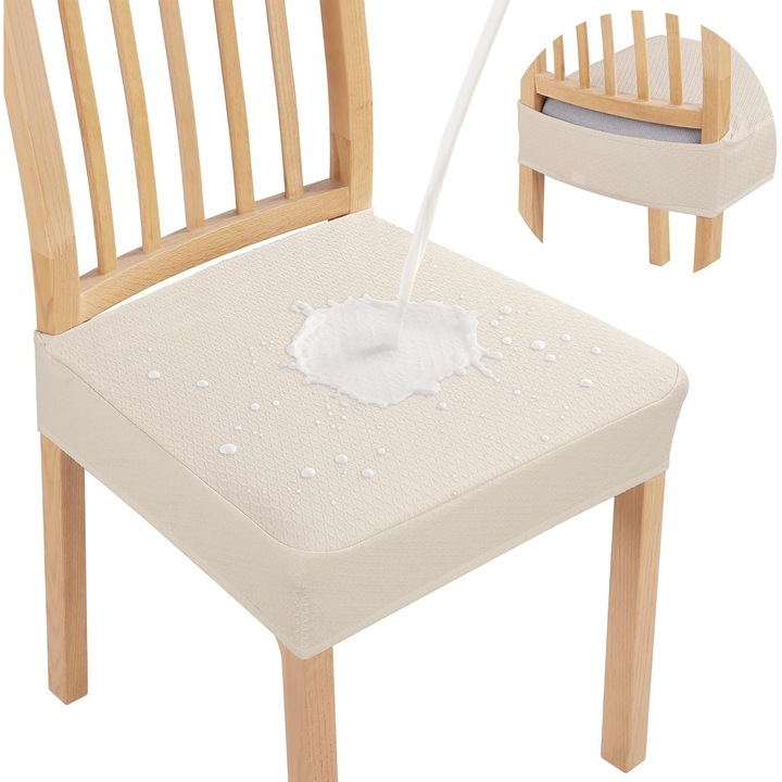 Set de 6 huse elastice pentru scaune, bej, 35x35x5 cm