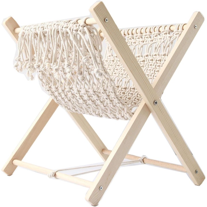 Boho fa újságtartó, makramé magazintartó, kézzel szőtt magazin tároló kosár könyvekhez, újságokhoz, füzetekhez, 32 * 30 * 37 cm