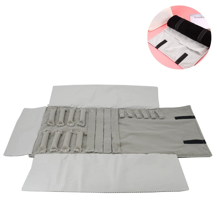 Husa depozitare bijuterii, 6 suporturi pentru coliere/bratari, 60x30cm, gri