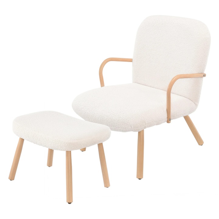 Báránybőr szék lábtartóval, 13 cm-es párnával, fehér, 68x99cm