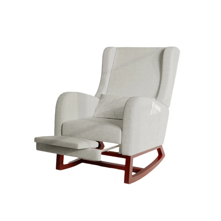 Hintaszék, modern dizájn, magas háttámla, kihúzható lábtartó, világos szürke, 80x100cm, párnával együtt