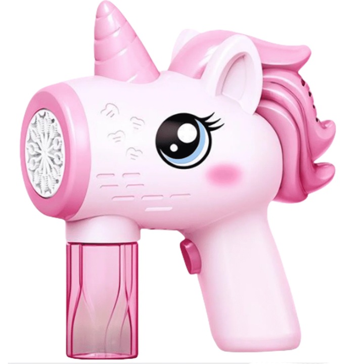 Pistol pentru baloane de săpun Fokelyi, roz, unicorn, LED, rotativ