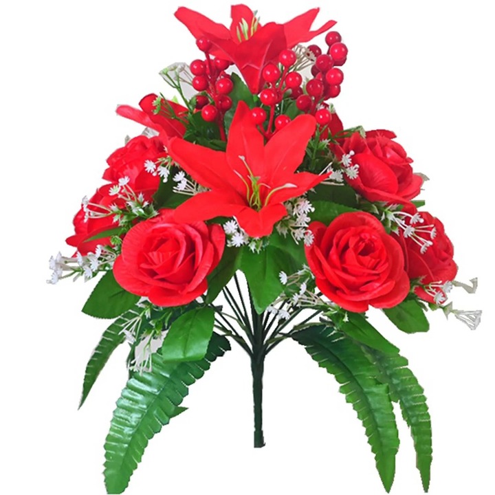 Buchet flori artificiale YANYXR 18 trandafiri multicolor 30x45cm