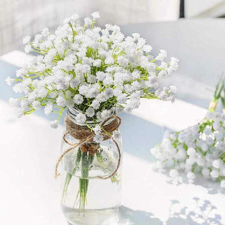 YANYXR BCS3069870 műanyag művirág Gypsophila (rezgő), élethű, fehér, 4 db-os szett, 19 cm