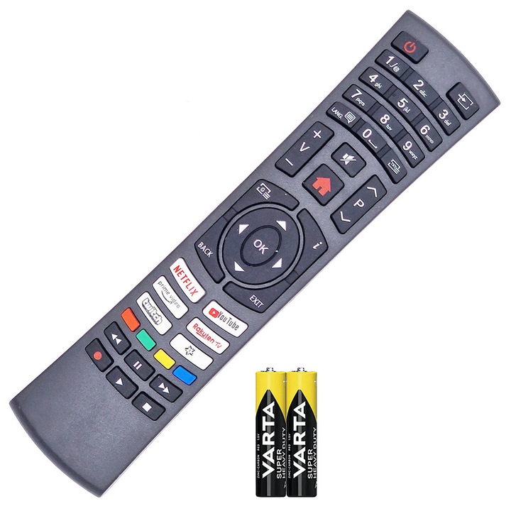 Telecomanda, KNTECH®, compatibila cu Horizon/Wellington WL43UHDV296SW/WL50UHDV296SW/WL55UHDV296SW, butoane dedicate Youtube, Netflix, Prime Video, baterii incluse